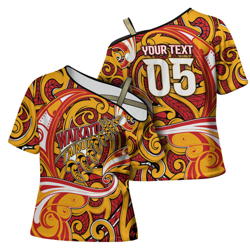 Custom Aotearoa Waikato Tainui Cross Shoulder Shirt Maori Tribal Pattern Koru Motif