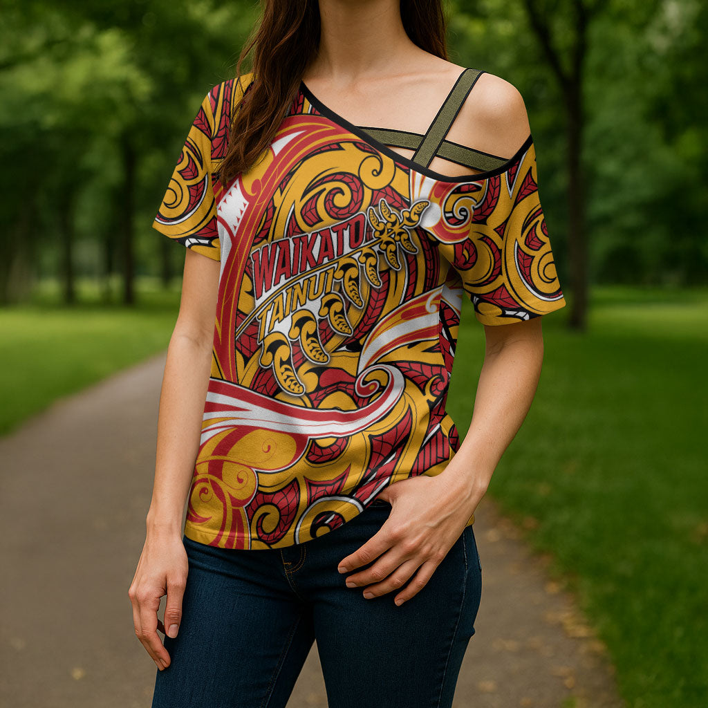 Custom Aotearoa Waikato Tainui Cross Shoulder Shirt Maori Tribal Pattern Koru Motif