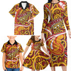 Custom Aotearoa Waikato Tainui Family Matching Long Sleeve Bodycon Dress and Hawaiian Shirt Maori Tribal Pattern Koru Motif
