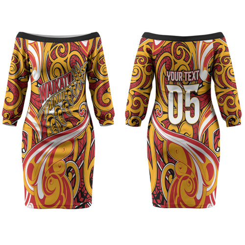 Custom Aotearoa Waikato Tainui Family Matching Off The Shoulder Long Sleeve Dress and Hawaiian Shirt Maori Tribal Pattern Koru Motif