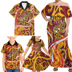 Custom Aotearoa Waikato Tainui Family Matching Off Shoulder Maxi Dress and Hawaiian Shirt Maori Tribal Pattern Koru Motif