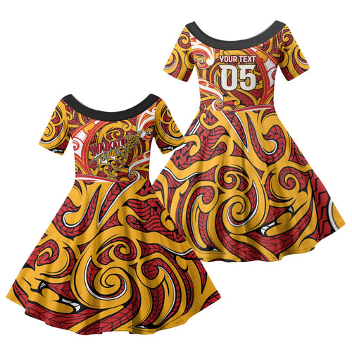 Custom Aotearoa Waikato Tainui Family Matching Off Shoulder Maxi Dress and Hawaiian Shirt Maori Tribal Pattern Koru Motif