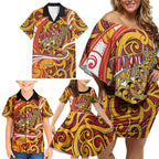 Custom Aotearoa Waikato Tainui Family Matching Off Shoulder Short Dress and Hawaiian Shirt Maori Tribal Pattern Koru Motif