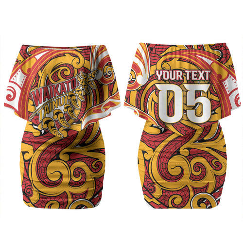 Custom Aotearoa Waikato Tainui Family Matching Off Shoulder Short Dress and Hawaiian Shirt Maori Tribal Pattern Koru Motif
