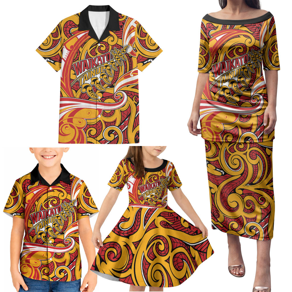 Custom Aotearoa Waikato Tainui Family Matching Puletasi and Hawaiian Shirt Maori Tribal Pattern Koru Motif