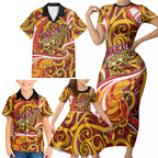 Custom Aotearoa Waikato Tainui Family Matching Short Sleeve Bodycon Dress and Hawaiian Shirt Maori Tribal Pattern Koru Motif