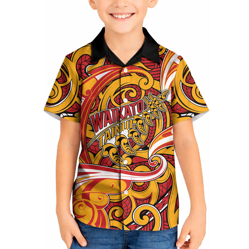 Custom Aotearoa Waikato Tainui Kid Hawaiian Shirt Maori Tribal Pattern Koru Motif
