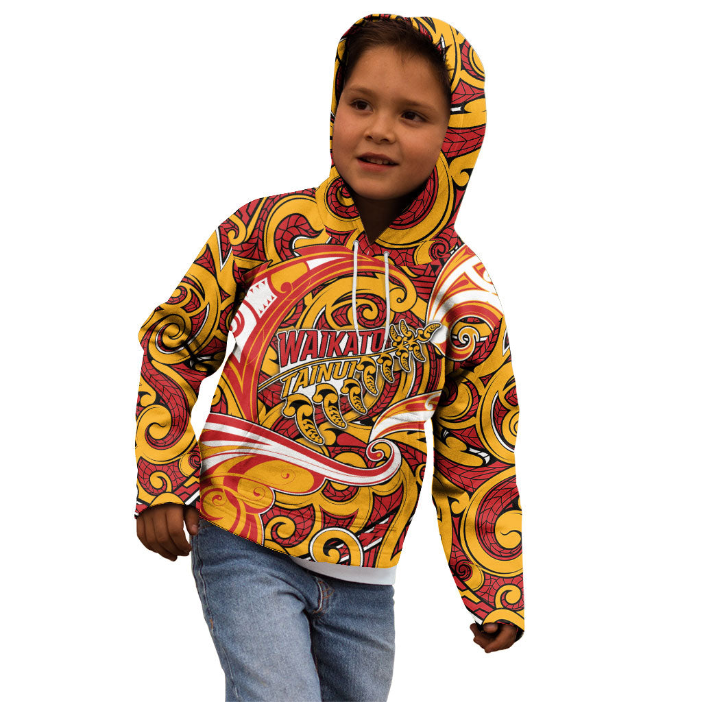 Custom Aotearoa Waikato Tainui Kid Hoodie Maori Tribal Pattern Koru Motif
