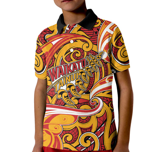 Custom Aotearoa Waikato Tainui Kid Polo Shirt Maori Tribal Pattern Koru Motif