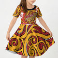 Custom Aotearoa Waikato Tainui Kid Short Sleeve Dress Maori Tribal Pattern Koru Motif