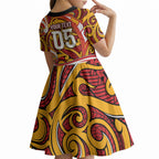 Custom Aotearoa Waikato Tainui Kid Short Sleeve Dress Maori Tribal Pattern Koru Motif