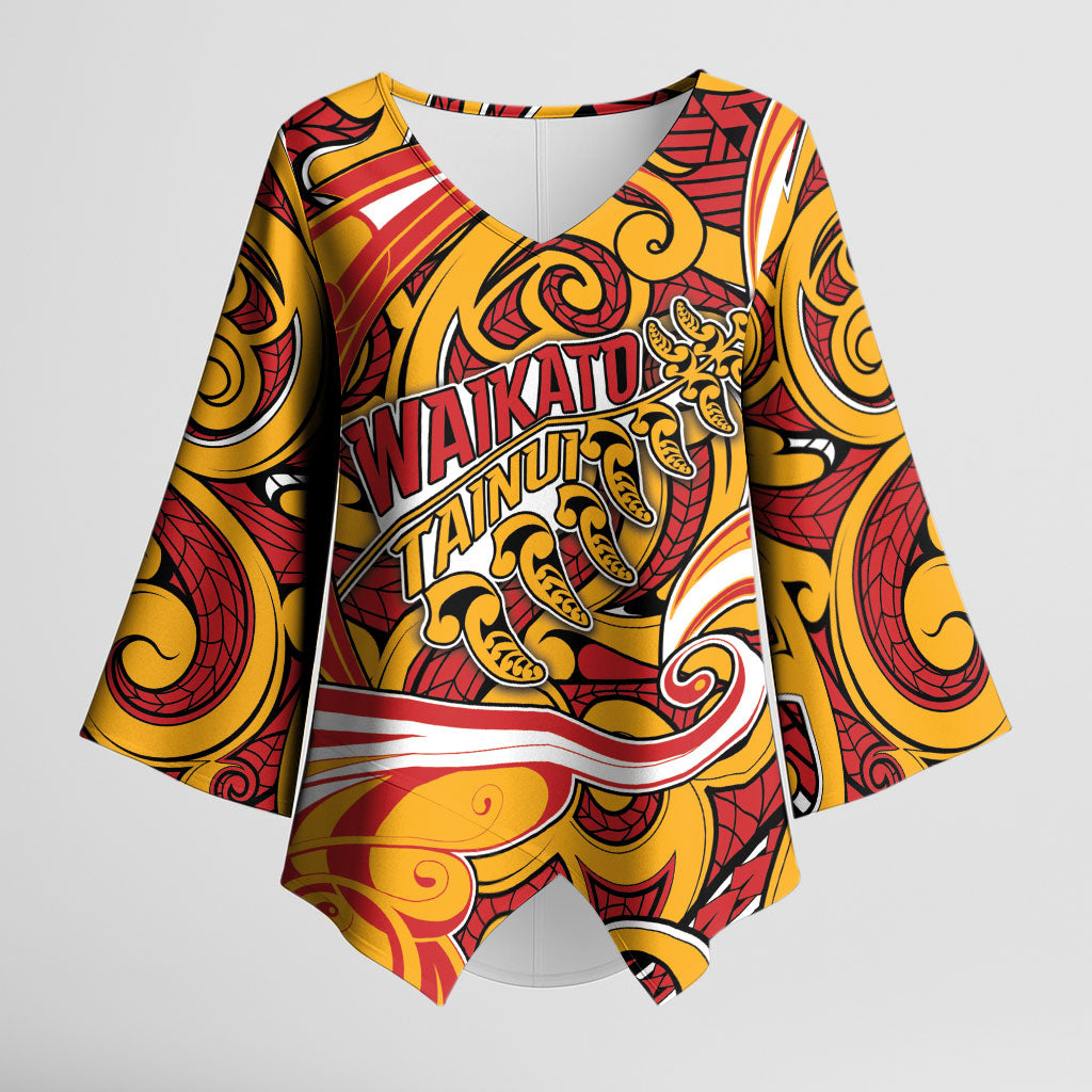 Custom Aotearoa Waikato Tainui Kimono Sleeve Blouse Maori Tribal Pattern Koru Motif
