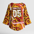 Custom Aotearoa Waikato Tainui Kimono Sleeve Blouse Maori Tribal Pattern Koru Motif