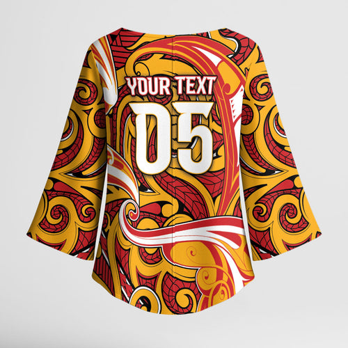 Custom Aotearoa Waikato Tainui Kimono Sleeve Blouse Maori Tribal Pattern Koru Motif
