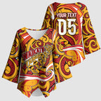 Custom Aotearoa Waikato Tainui Kimono Sleeve Blouse Maori Tribal Pattern Koru Motif