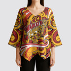 Custom Aotearoa Waikato Tainui Kimono Sleeve Blouse Maori Tribal Pattern Koru Motif