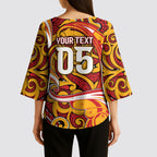 Custom Aotearoa Waikato Tainui Kimono Sleeve Blouse Maori Tribal Pattern Koru Motif