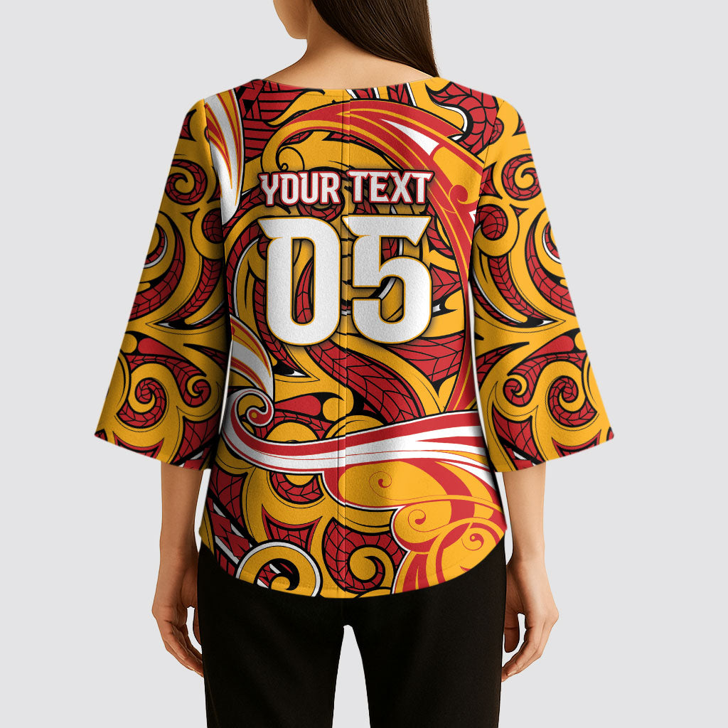 Custom Aotearoa Waikato Tainui Kimono Sleeve Blouse Maori Tribal Pattern Koru Motif