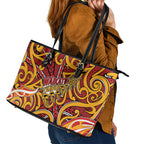 Aotearoa Waikato Tainui Leather Tote Bag Maori Tribal Pattern Koru Motif
