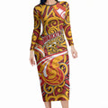 Custom Aotearoa Waikato Tainui Long Sleeve Bodycon Dress Maori Tribal Pattern Koru Motif