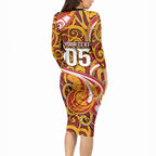 Custom Aotearoa Waikato Tainui Long Sleeve Bodycon Dress Maori Tribal Pattern Koru Motif