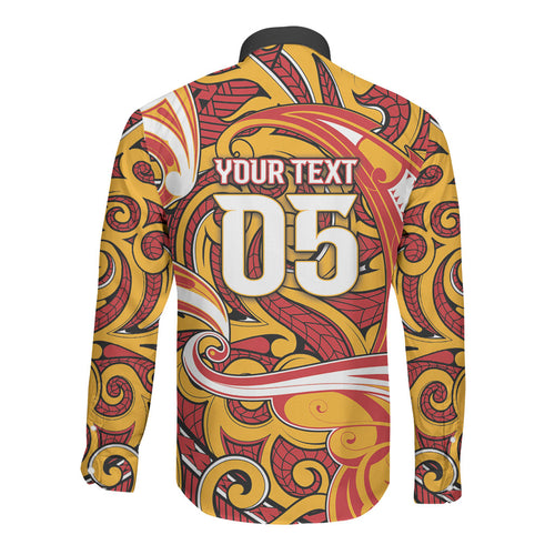 Custom Aotearoa Waikato Tainui Long Sleeve Button Shirt Maori Tribal Pattern Koru Motif