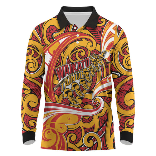 Custom Aotearoa Waikato Tainui Long Sleeve Polo Shirt Maori Tribal Pattern Koru Motif