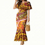 Custom Aotearoa Waikato Tainui Mermaid Dress Maori Tribal Pattern Koru Motif