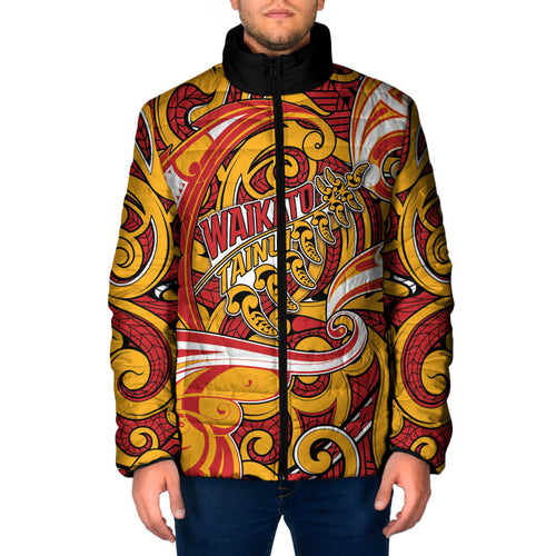 Custom Aotearoa Waikato Tainui Padded Jacket Maori Tribal Pattern Koru Motif