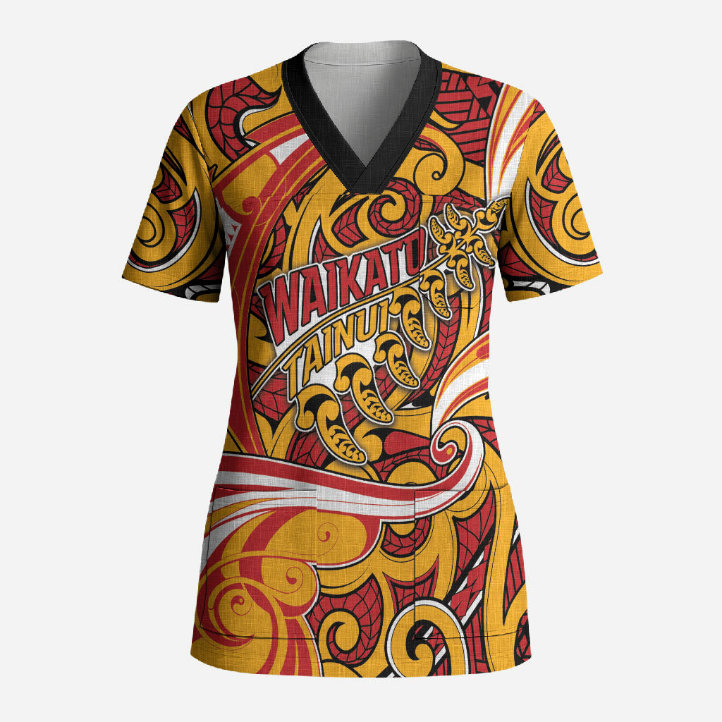 Custom Aotearoa Waikato Tainui Scrub Top Maori Tribal Pattern Koru Motif