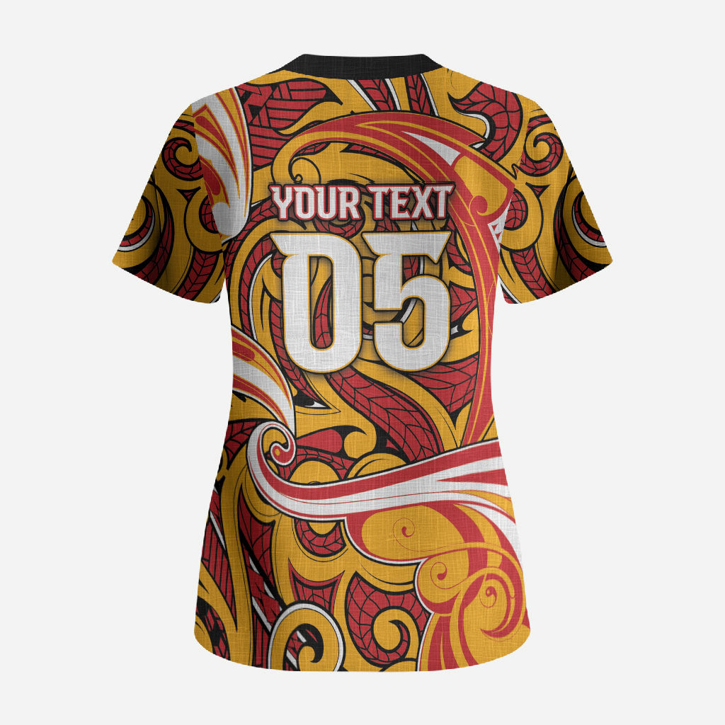 Custom Aotearoa Waikato Tainui Scrub Top Maori Tribal Pattern Koru Motif