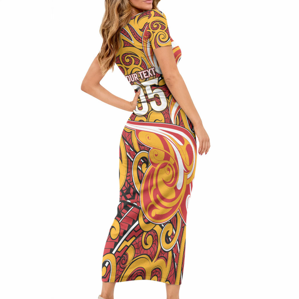 Custom Aotearoa Waikato Tainui Short Sleeve Bodycon Dress Maori Tribal Pattern Koru Motif