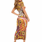 Custom Aotearoa Waikato Tainui Short Sleeve Bodycon Dress Maori Tribal Pattern Koru Motif
