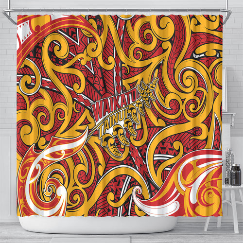 Aotearoa Waikato Tainui Shower Curtain Maori Tribal Pattern Koru Motif