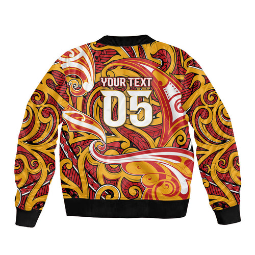 Custom Aotearoa Waikato Tainui Sleeve Zip Bomber Jacket Maori Tribal Pattern Koru Motif