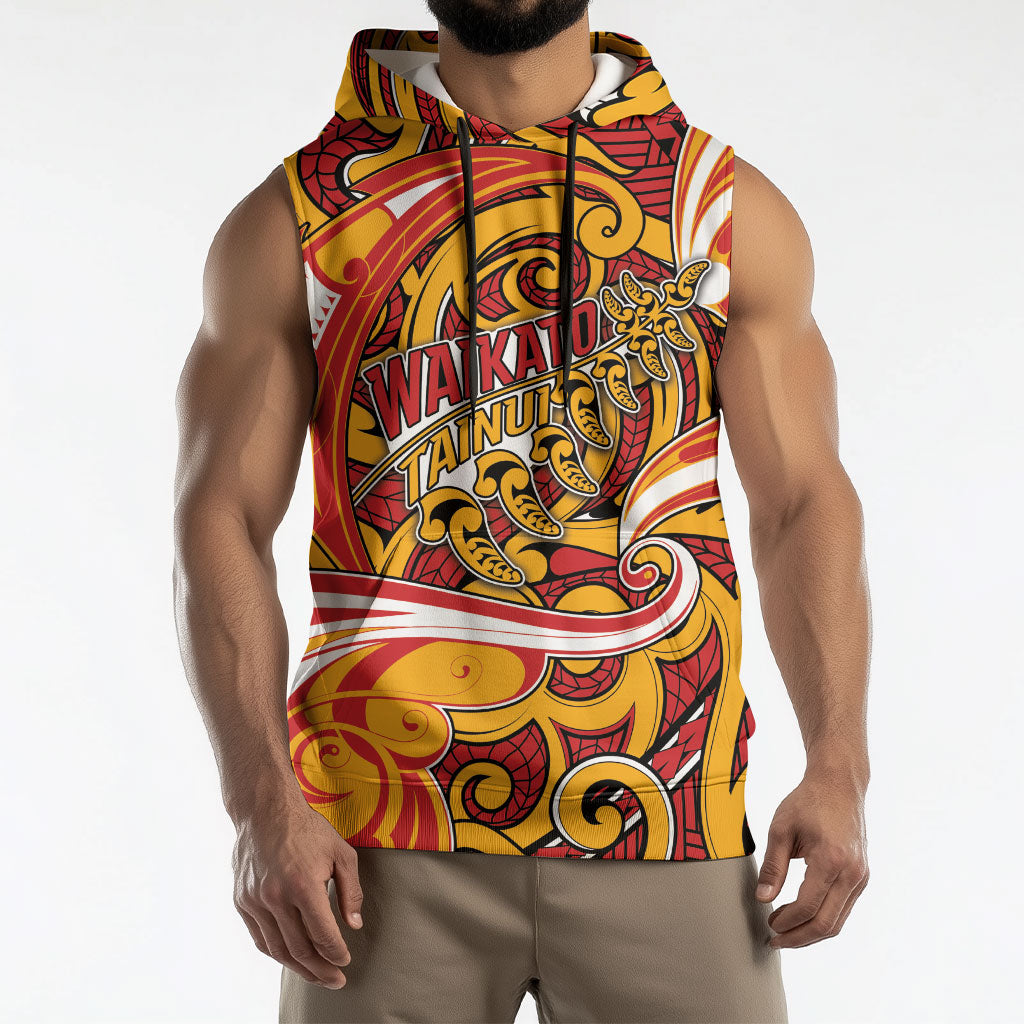 Custom Aotearoa Waikato Tainui Sleeveless Hoodie Maori Tribal Pattern Koru Motif