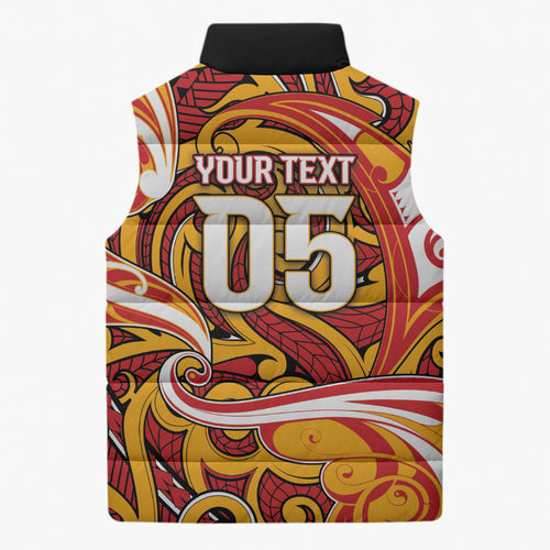 Custom Aotearoa Waikato Tainui Sleeveless Puffer Jacket Maori Tribal Pattern Koru Motif