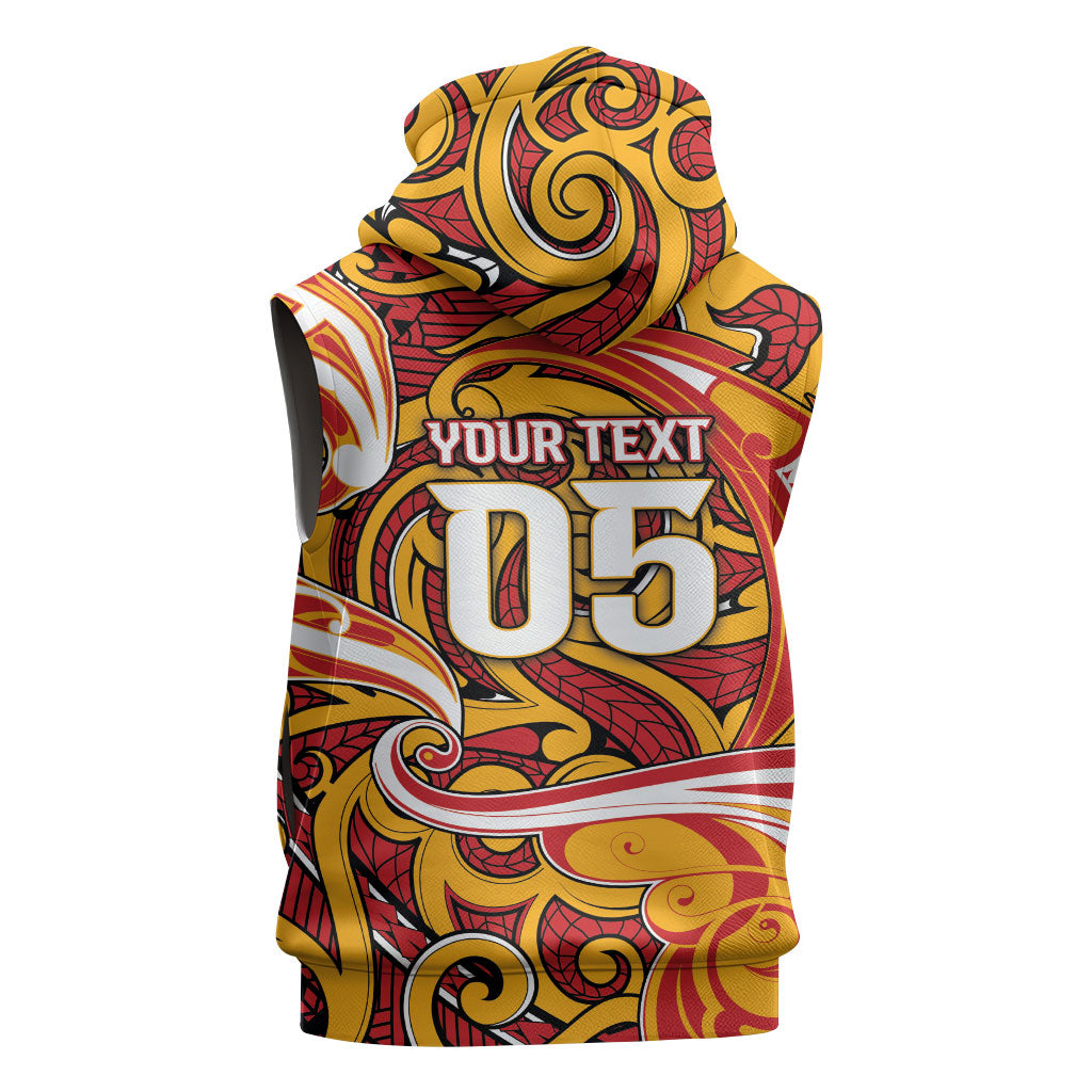 Custom Aotearoa Waikato Tainui Sleeveless Zip Hoodie Maori Tribal Pattern Koru Motif
