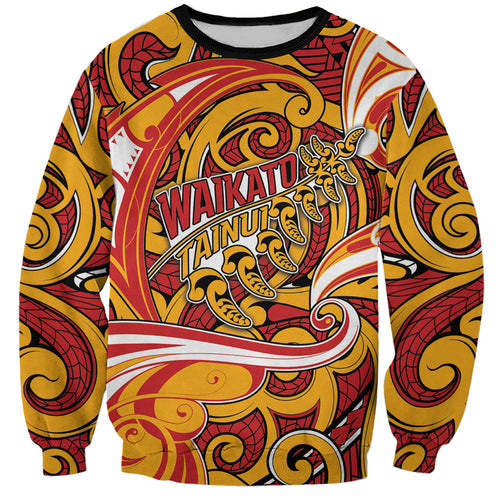 Custom Aotearoa Waikato Tainui Sweatshirt Maori Tribal Pattern Koru Motif
