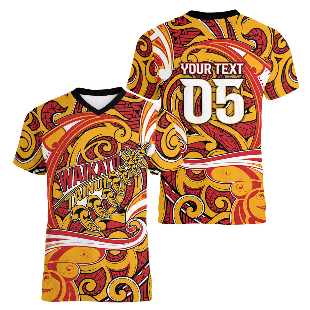 Custom Aotearoa Waikato Tainui Women V-Neck T-Shirt Maori Tribal Pattern Koru Motif