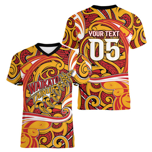 Custom Aotearoa Waikato Tainui Women V-Neck T-Shirt Maori Tribal Pattern Koru Motif