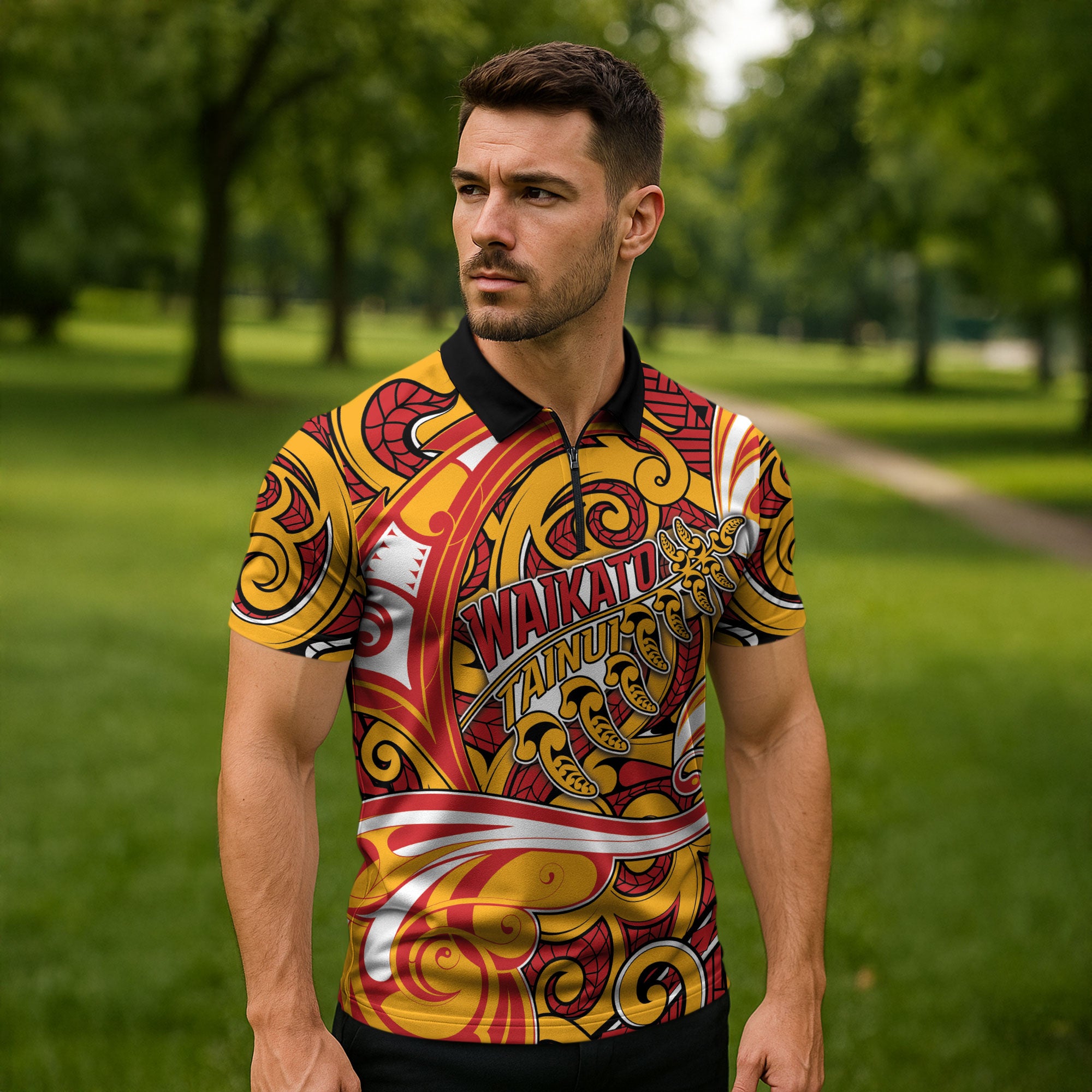 Custom Aotearoa Waikato Tainui Zipper Polo Shirt Maori Tribal Pattern Koru Motif