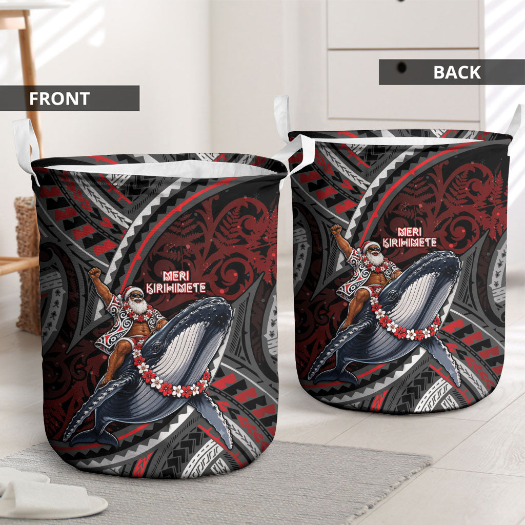 Aotearoa Christmas Laundry Basket Santa Riding Humpback Whale Maori Koru