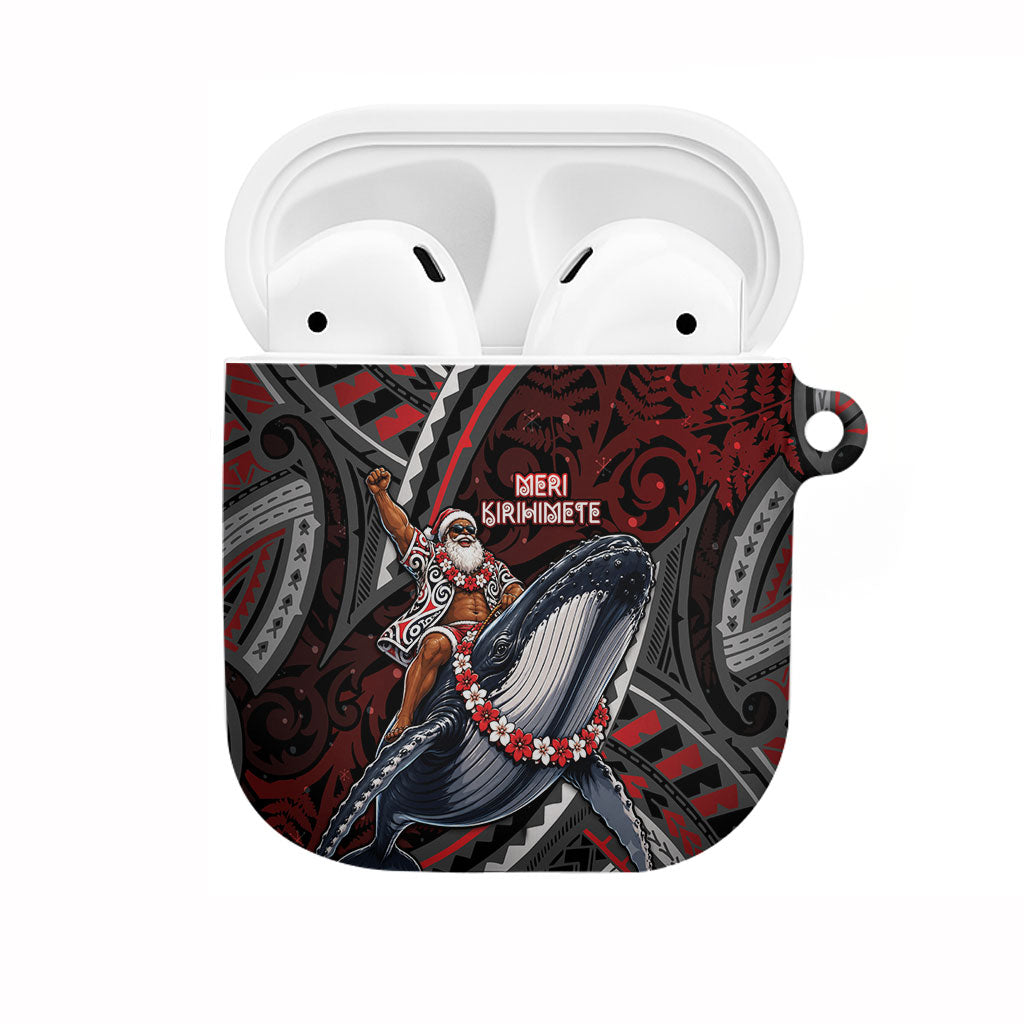 Aotearoa Christmas AirPods Case Santa Riding Humpback Whale Maori Koru