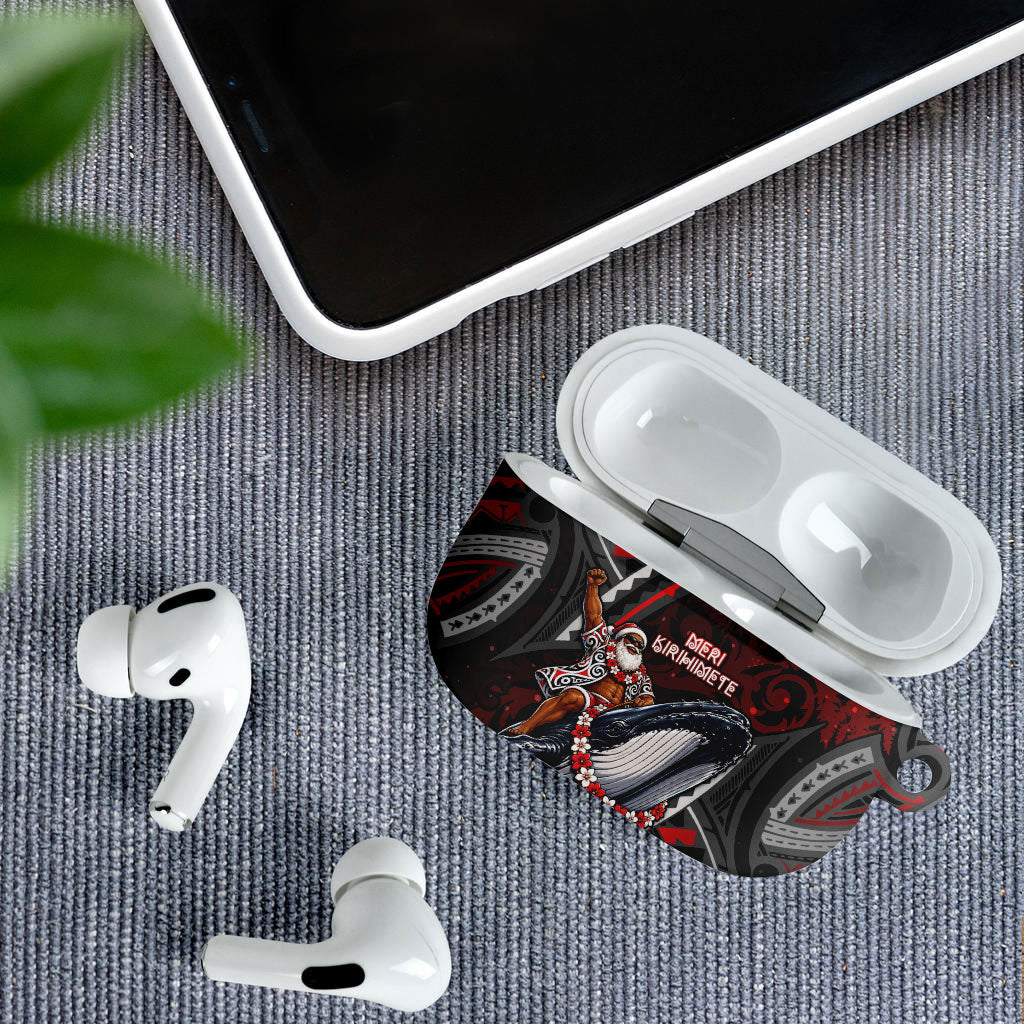 Aotearoa Christmas AirPods Case Santa Riding Humpback Whale Maori Koru