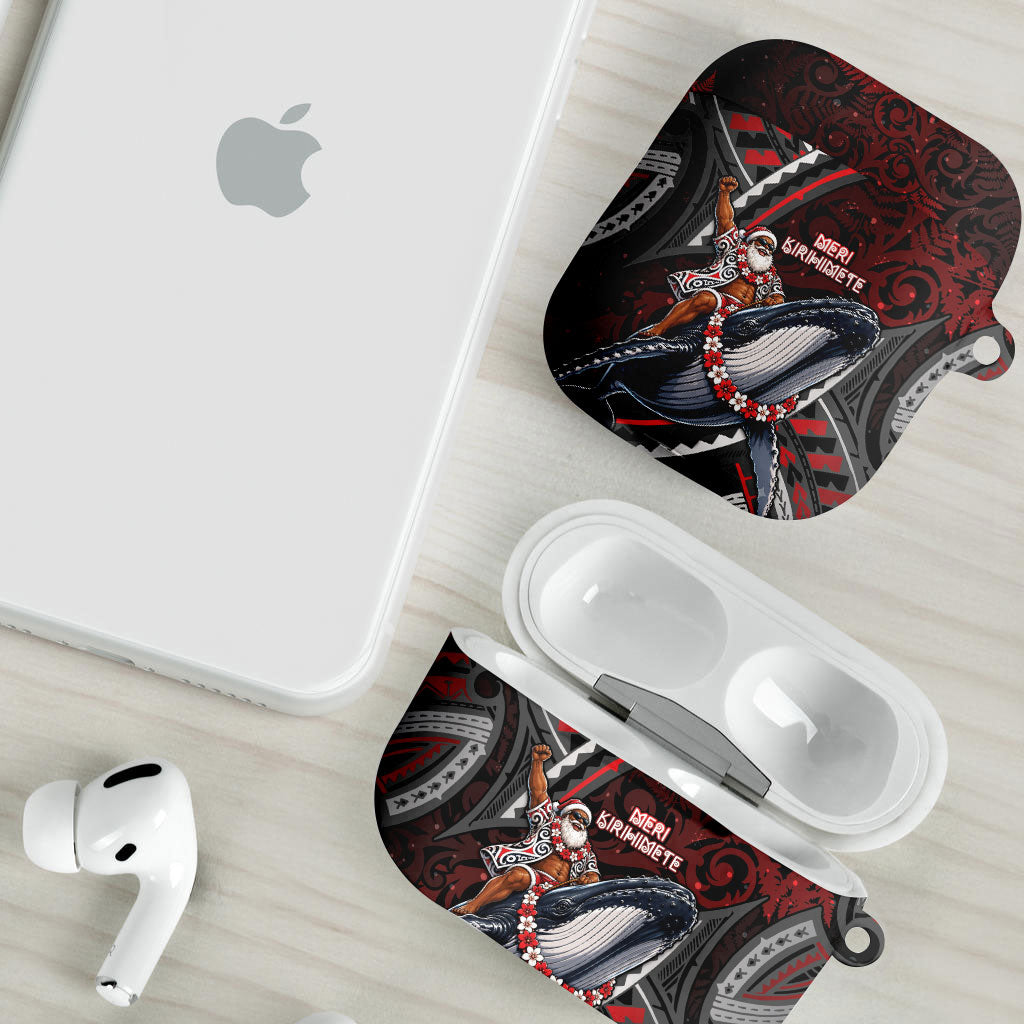 Aotearoa Christmas AirPods Case Santa Riding Humpback Whale Maori Koru
