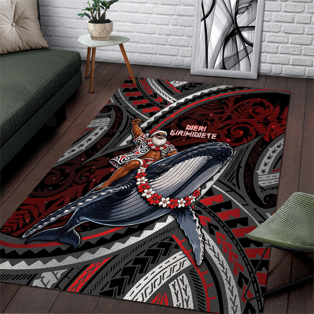 Aotearoa Christmas Area Rug Santa Riding Humpback Whale Maori Koru