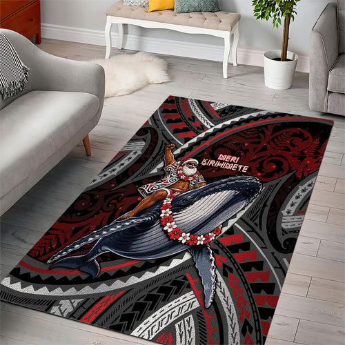 Aotearoa Christmas Area Rug Santa Riding Humpback Whale Maori Koru