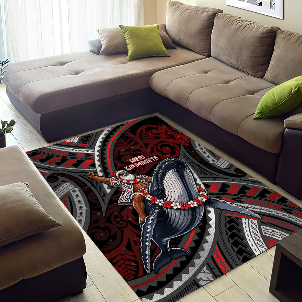 Aotearoa Christmas Area Rug Santa Riding Humpback Whale Maori Koru
