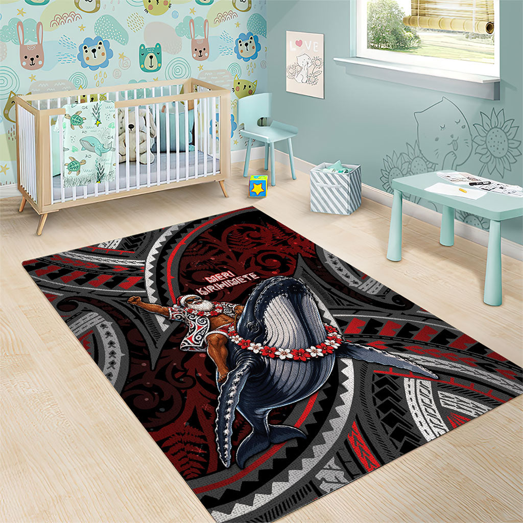 Aotearoa Christmas Area Rug Santa Riding Humpback Whale Maori Koru